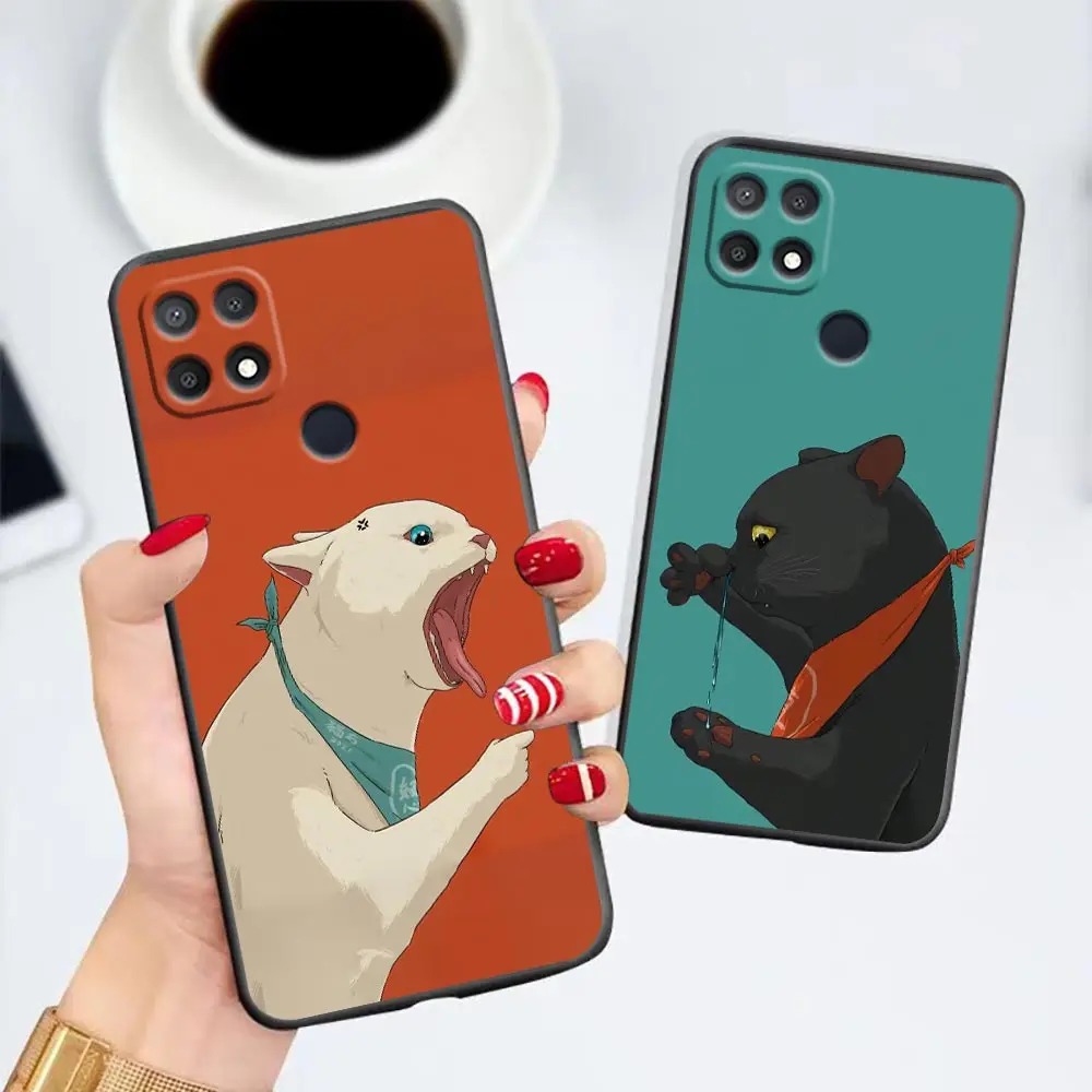 

Case For OPPO A94 A93 A92 A92S A91 A83 A79 A78 A77 A76 A74 A73 A71 4G 2020 2022 5G Case Capa Cute Black And White Cat Anime