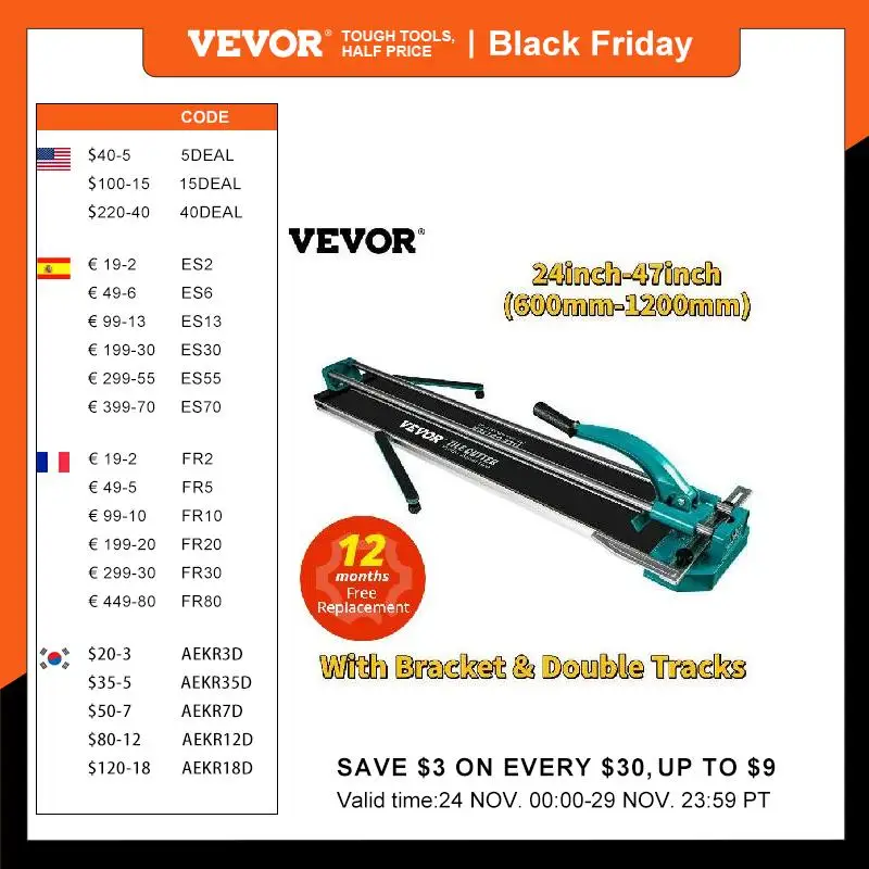 

VEVOR Manual Tile Cutter Laser Positioning Double Rails W/ Supporting Feet Professional Push Knife for Cutting Ceramic Porcelain
