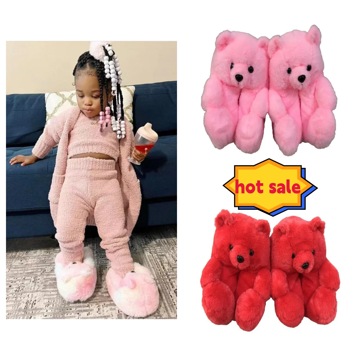 

Тапочки детские зимние х/б, меховые, Нескользящие, плюшевые