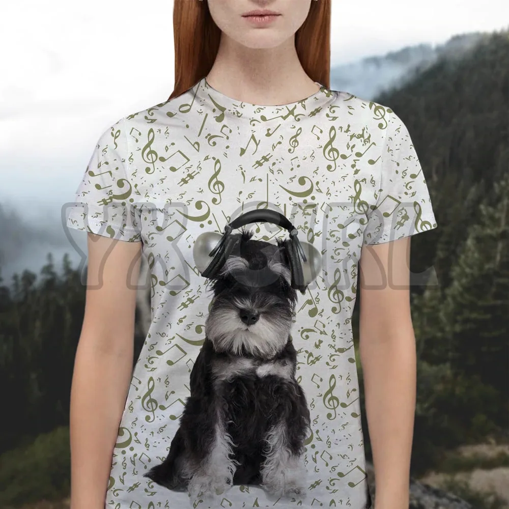 

2022 Summer Fashion Men t shirt Great Music With Miniature Schnauzer 3D All Over Printed Funny Dog Tee Tops shirts Unisex Tshirt