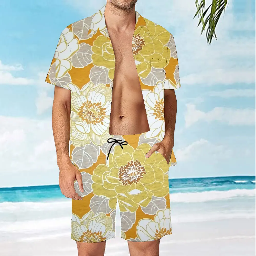 

2022 Men's Suits Printed Lapel Short Sleeves Casual Shirts Beach Shorts Summer Streetwear Vacation Hawaiian Suits Men 31