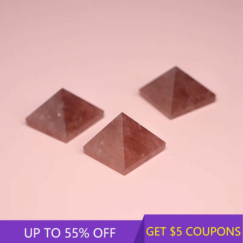 

Natural Strawberry Quartz Crystal Pyramid Healing Gemstone Chakra Reiki Point Stone Tower Mineral Ornaments Home Decor Crafts