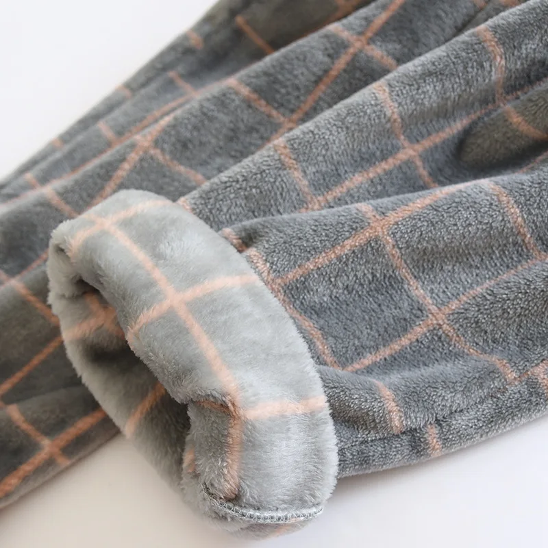 New winter men's pajamas suit flannel long sleeved trousers two-piece coral velvet men's plaid warm and thickened home clothes