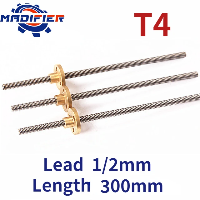 

T4 stainless steel trapezoidal screw length 300mm pitch 1 lead 1mm/2mm With brass nut
