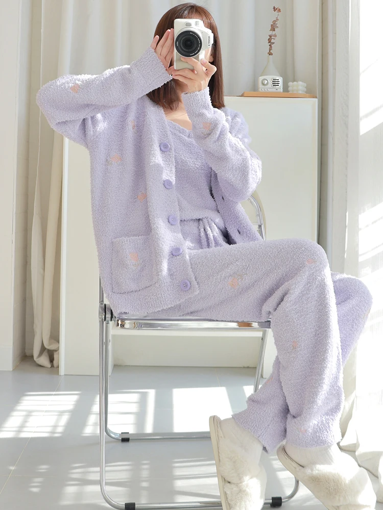 Пижамы женские на половину бархата зимние Утолщенные коралловый бархат