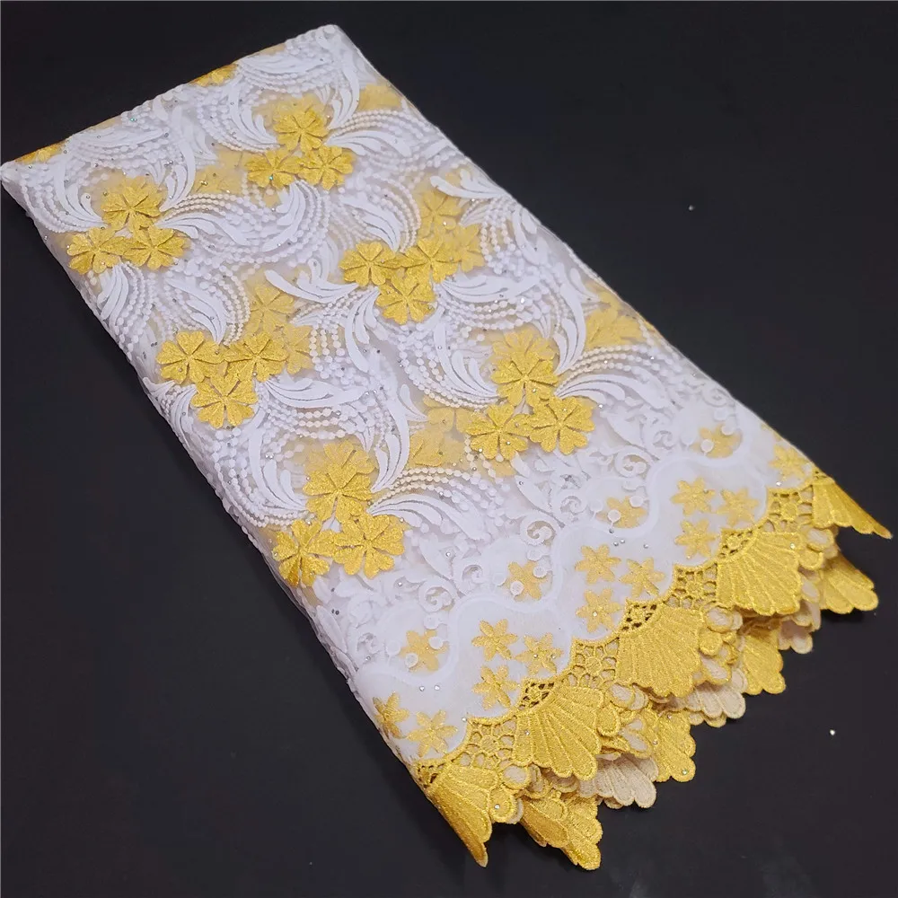 

Nigerian fabric new hot brick white flower lace embroidery fabric 5 yards for elegant ladies wedding party tailor A001