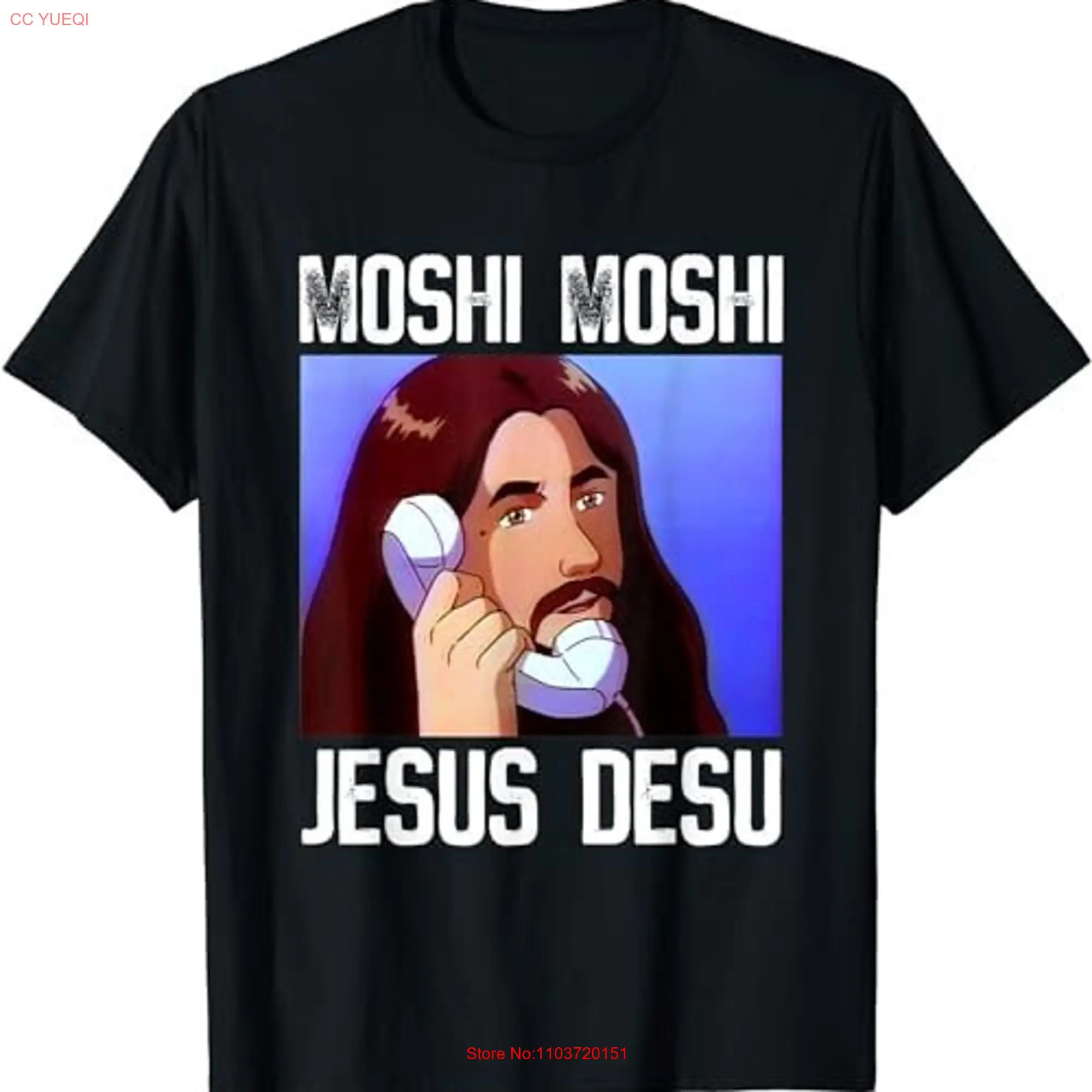 Фото Смешная футболка Moshi с изображением Иисуса Desu Meme, пот, 36003 длинные или Короткие рукава №1