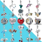 Женская подвеска-кактус из серебра 925 пробы, розовые бусины в форме сердца подходят для Pandora, оригинальный браслет, бусины-подвески сделай сам для изготовления ювелирных изделий