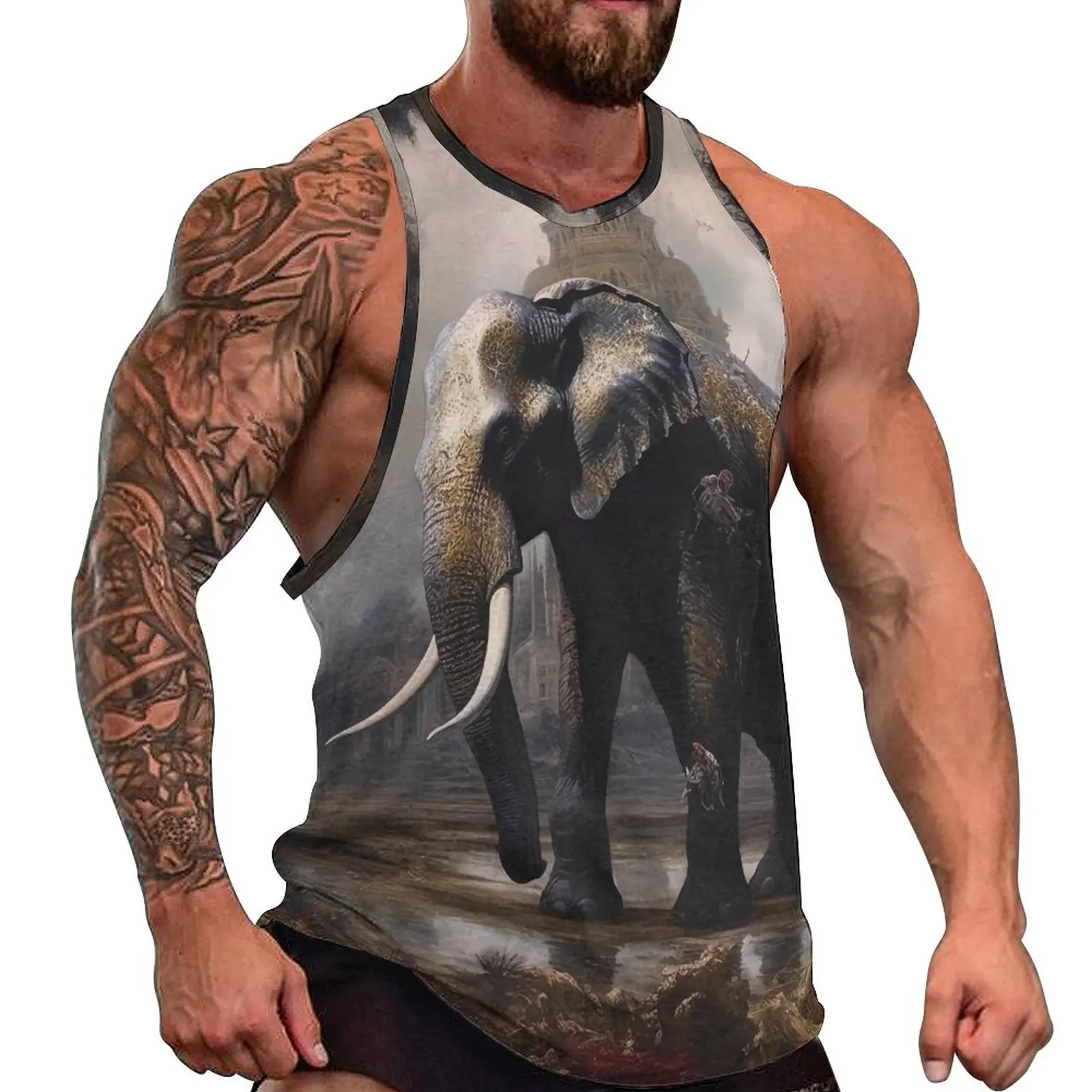

Elephant--Gothic Mystic Tank Top Male Tops Summer Graphic Bodybuilding Fashion Oversized Sleeveless Vests