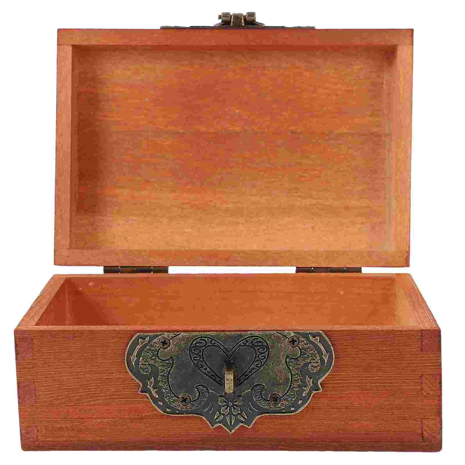 

1 Set of Vintage Box Wooden Container with Lock Storage Case for Desktop