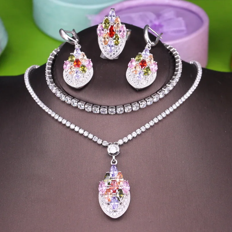 

Dandy Will Silver 925 Multi Jewelry Sets for Women Zirconia Necklace Stud Earrings Ring Set Crystals Women Earrings Jewelry