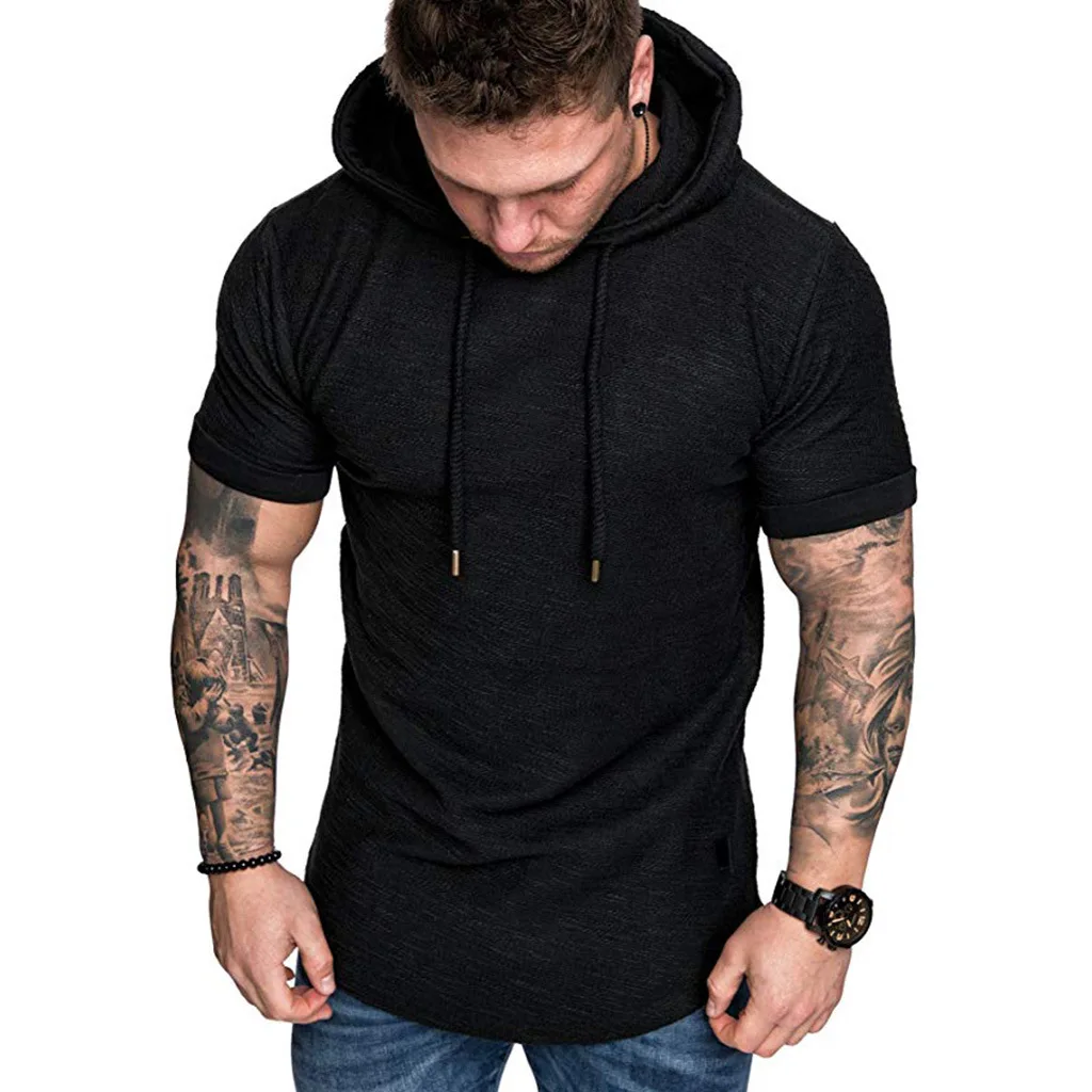 

Summer casual fashion solid color hooded short sleeved T-shirt