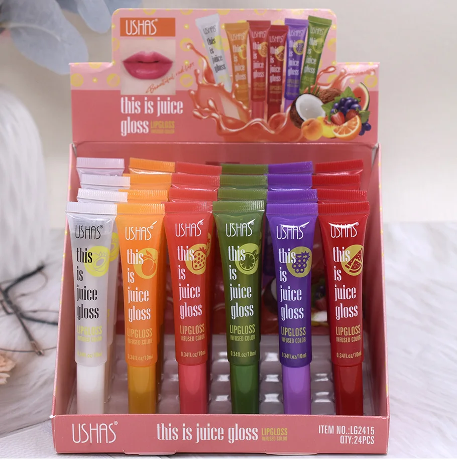 

【24pcs Wholesale】Juice Lipgloss 6 Different Fruit Flavored Lip Gloss Moisturizes and Softens Texture Lip Glaze Light Makeup