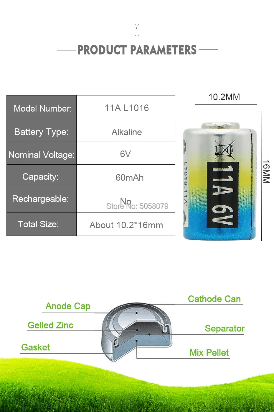 Щелочная батарея 11A 6 в автомобильная