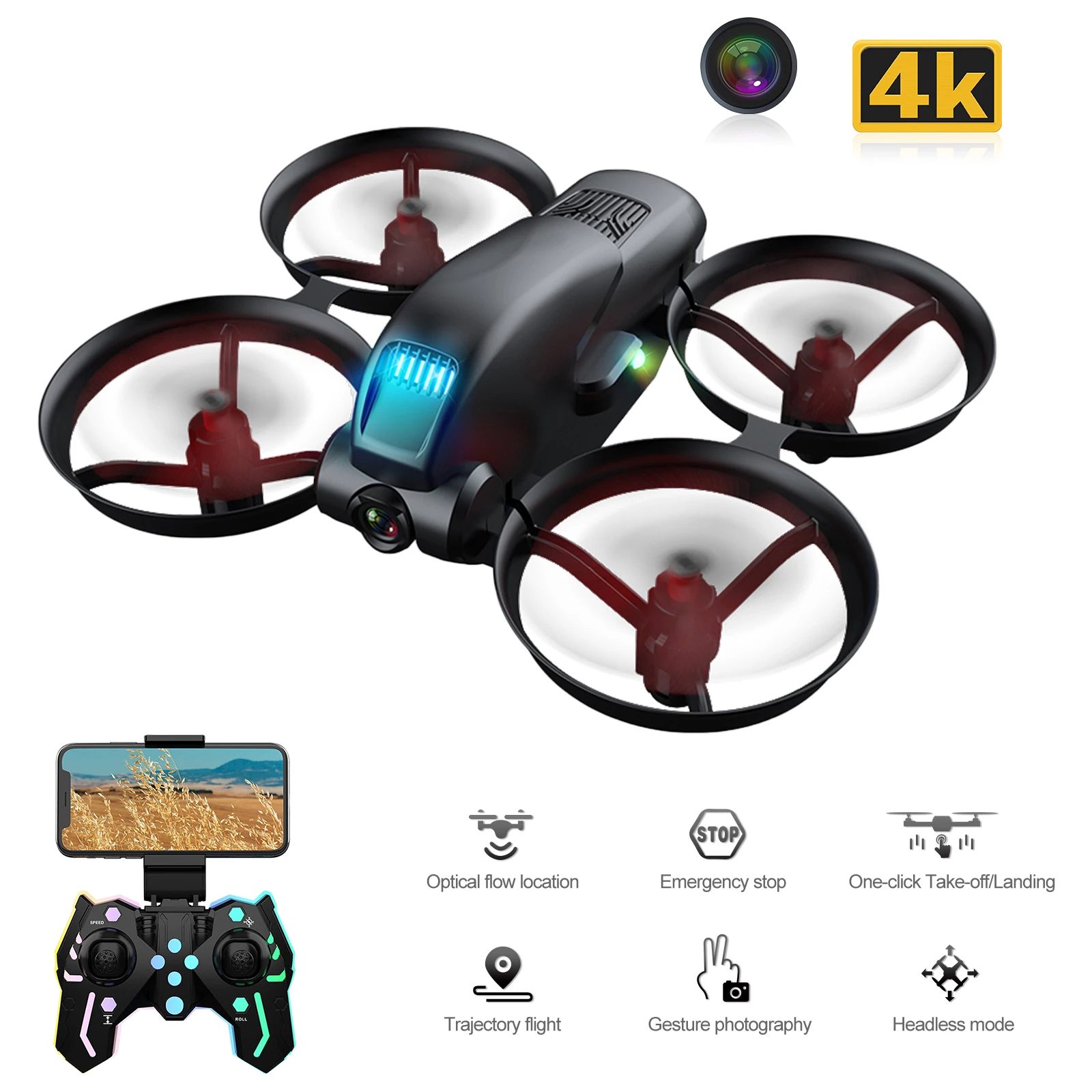 Kf615 Mini Drone 4k Hd Dual Camera 2.4g Wifi Fpv Optical Flow Positioning Cool Light Shooting Rc Qudacopter Gift For Kids