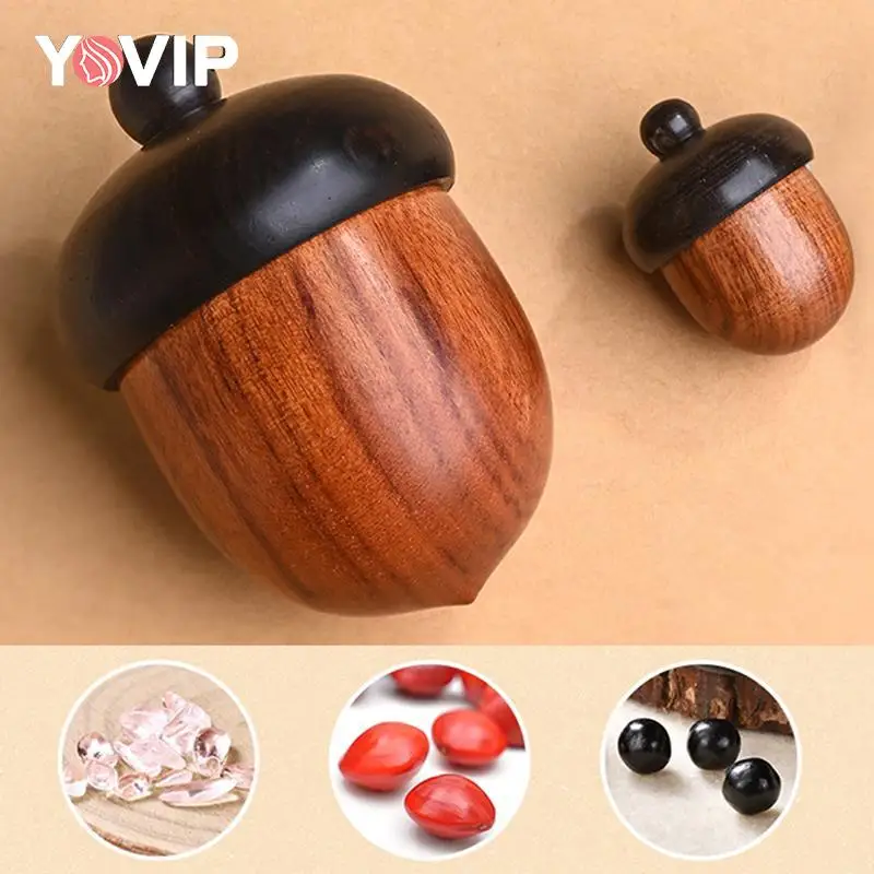 

1pc Solid Wood Medicine Pill Box Mini Sandalwood Rescue Pill Case Portable Tablets Storage Sealed Can Drug Container