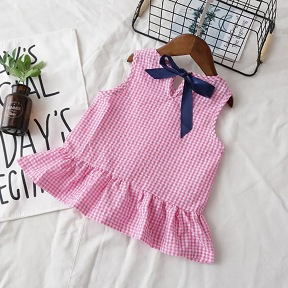 

Summer Fashion Baby Girl's Sleeveless Plaid Shirts And Shorts Set Plaid Ruffle Tank Tops Shorts Outfit Clothes