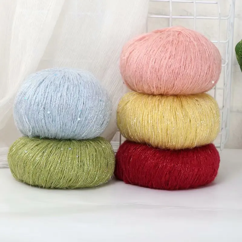 

25g Sequin Mohair Yarn Crochet Skin Friendly Baby Wool Yarn Woven Warm and Comfortable Sweater Shawl DIY Material Bag