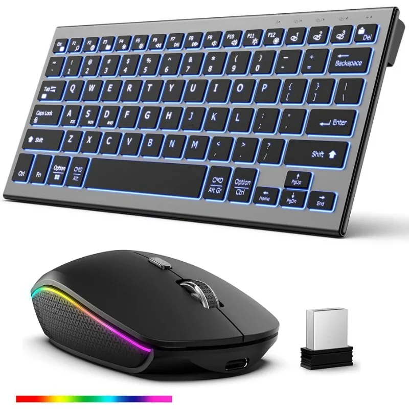 

Wireless Keyboard Mouse Combination for Office Ultrathin Backlit Wireless Keyboard Mouse Device 2.4G USB Rechargeable Bluetooth