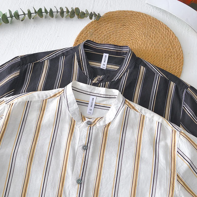 Рубашка мужская с коротким рукавом и воротником-стойкой |