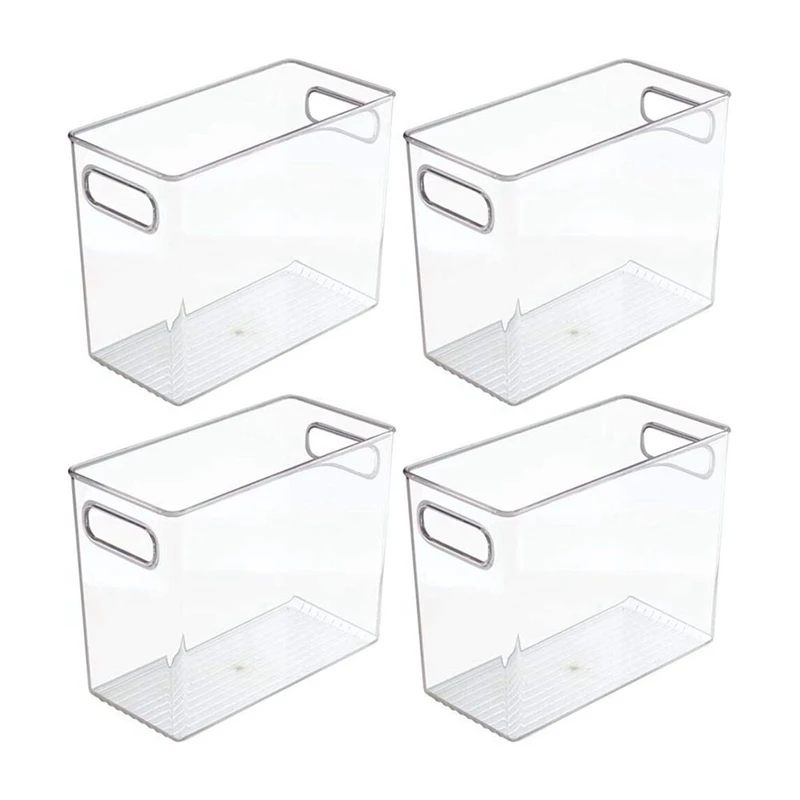 

4 Pack Tall Plastic Kitchen Pantry Cabinet, Refrigerator Or Freezer Food Storage Bin With Handles - Organizer For Fruit