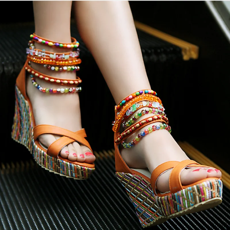 

Summer Women Shoes Wedges Sandals Female Platforms Party Shoes Boho Casual Ladies Zip Fashion Heeled Sandals