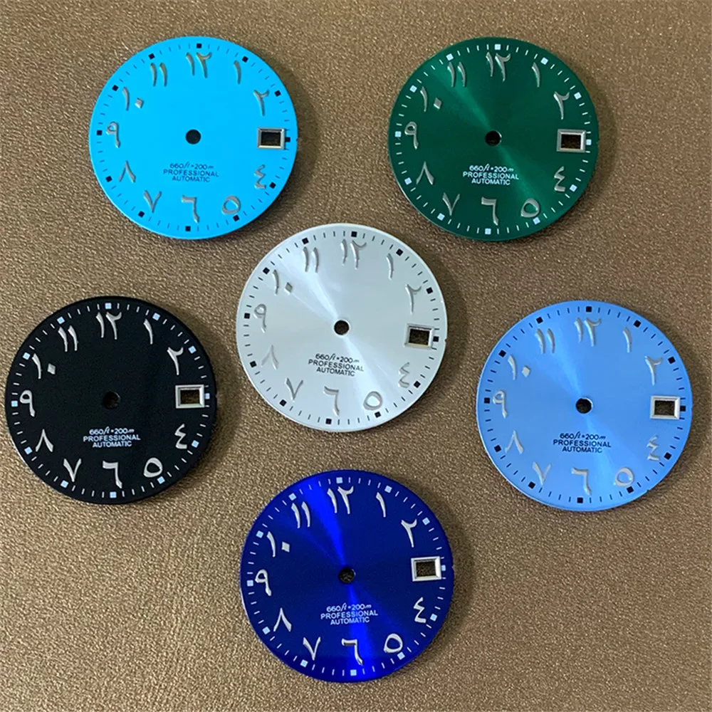 

Watch Accessories 28.5MM Dial with Calendar No Luminous Antique Arabic Numerals Dial Suitable for NH35/36 Movement S Logo Dial