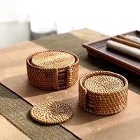 1pcs handmade round natural rattan coasters kitchen insulation pad bowl mats table decoration