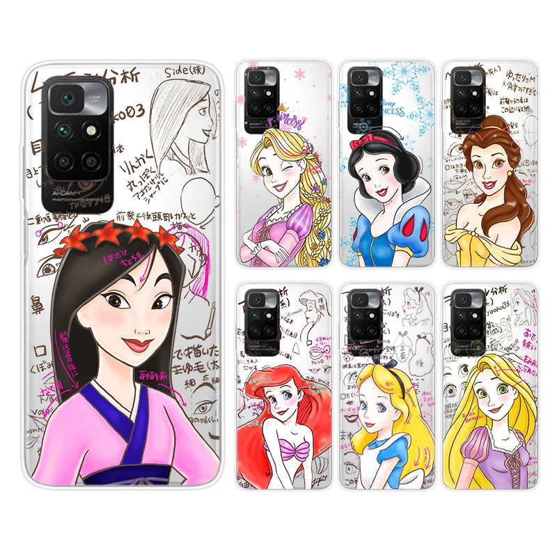 

retty Disney Princess Phone Case For Redmi 10 10X 10C 9 9AT 9T 9A 8 7 6 K50 K40 Silicone Transparent Soft Shell Cover