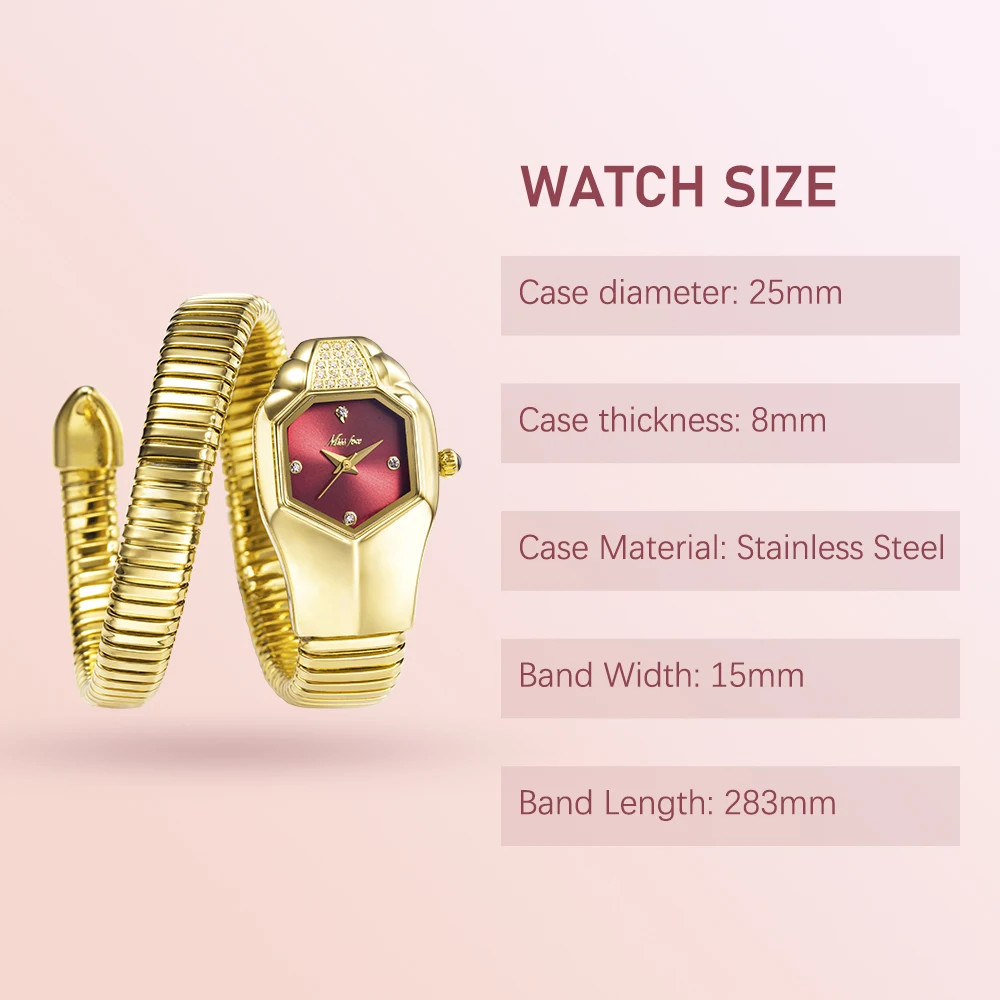 MISSFOX New Snake Watch For Women Fashion Inlay Diamond Quartz Lady Watches Luxury Design Special Dress Jewelry Gift Wristwatch