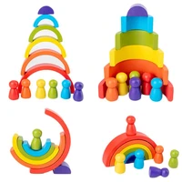 montessori diy childrens wooden rainbow toy creative wood rainbow stacked balance blocks baby toy educational toys for children