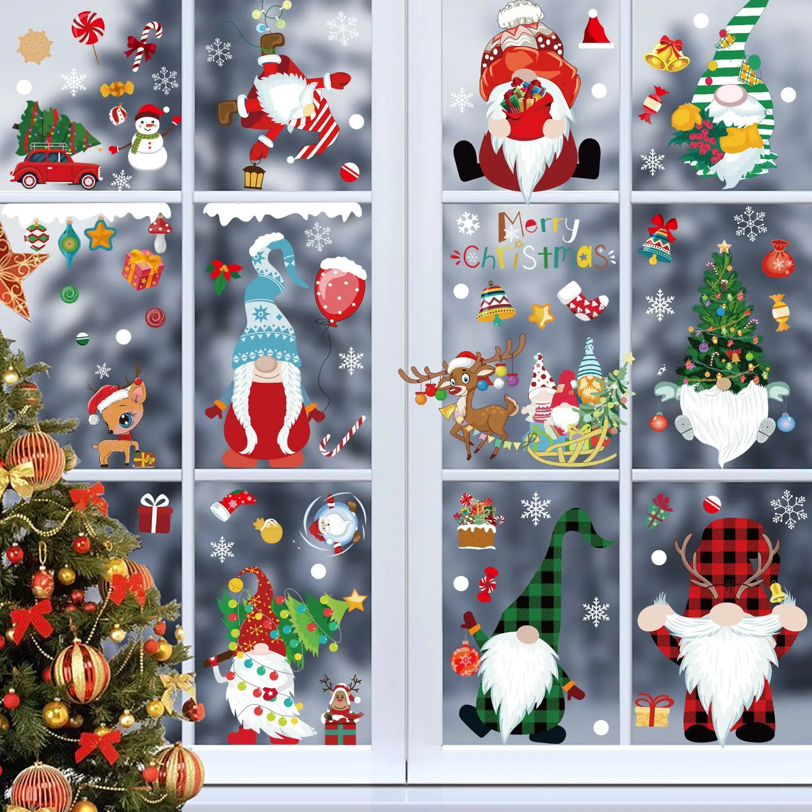 

Christmas Dwarf Electrostatic Window Glass Sticker Scene Layout Santa Claus Wall Decal