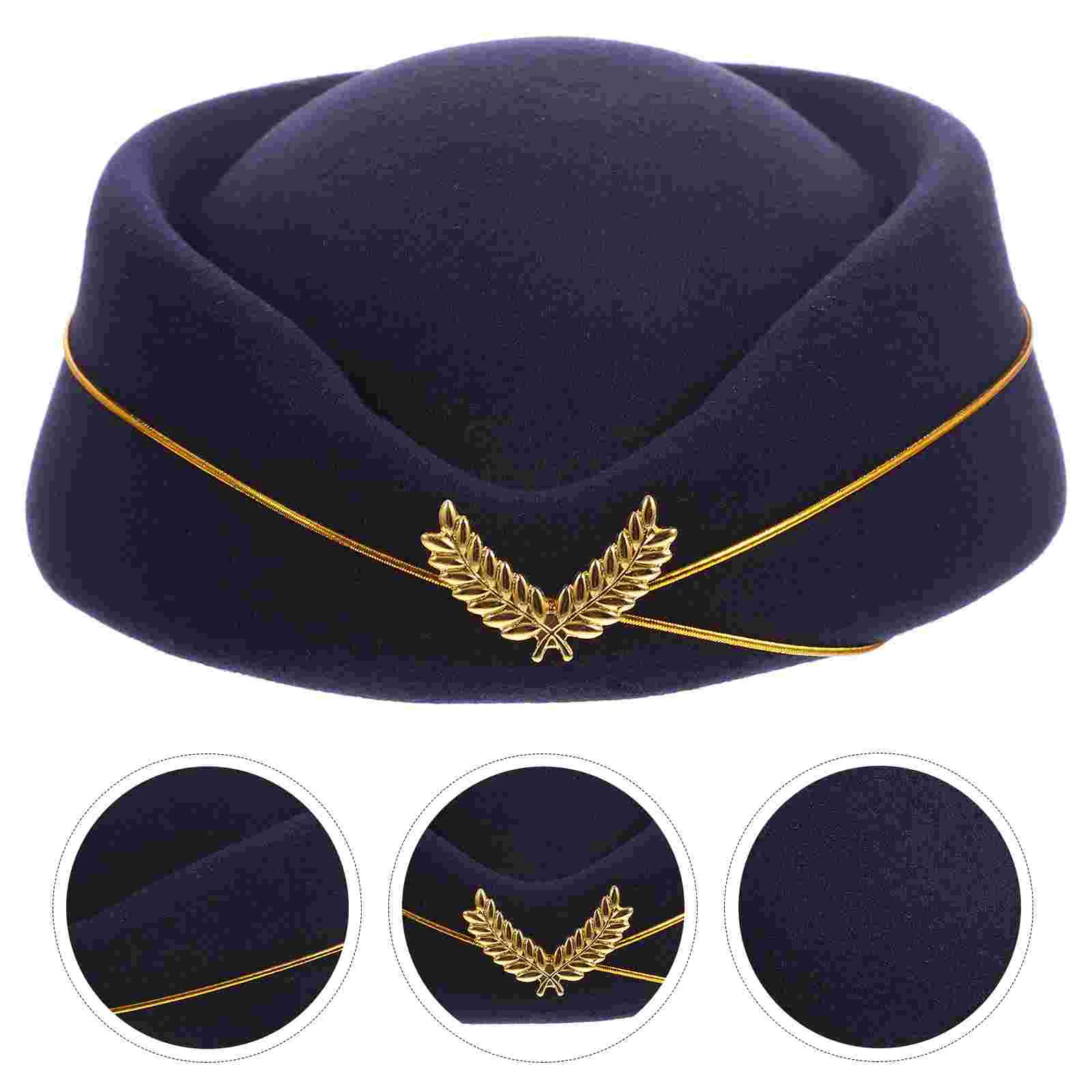 

Hat Stewardess Flight Attendant Cap Costume Hostess Airline Air Women Cosplay Accessories Pillbox Beret Hats British Felt