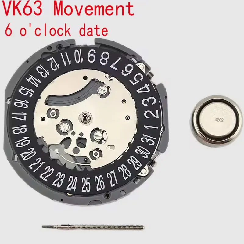 6-часовая дата черный одинарный календарь VK63 VK63A Серия VK Механизм часов Кварцевый