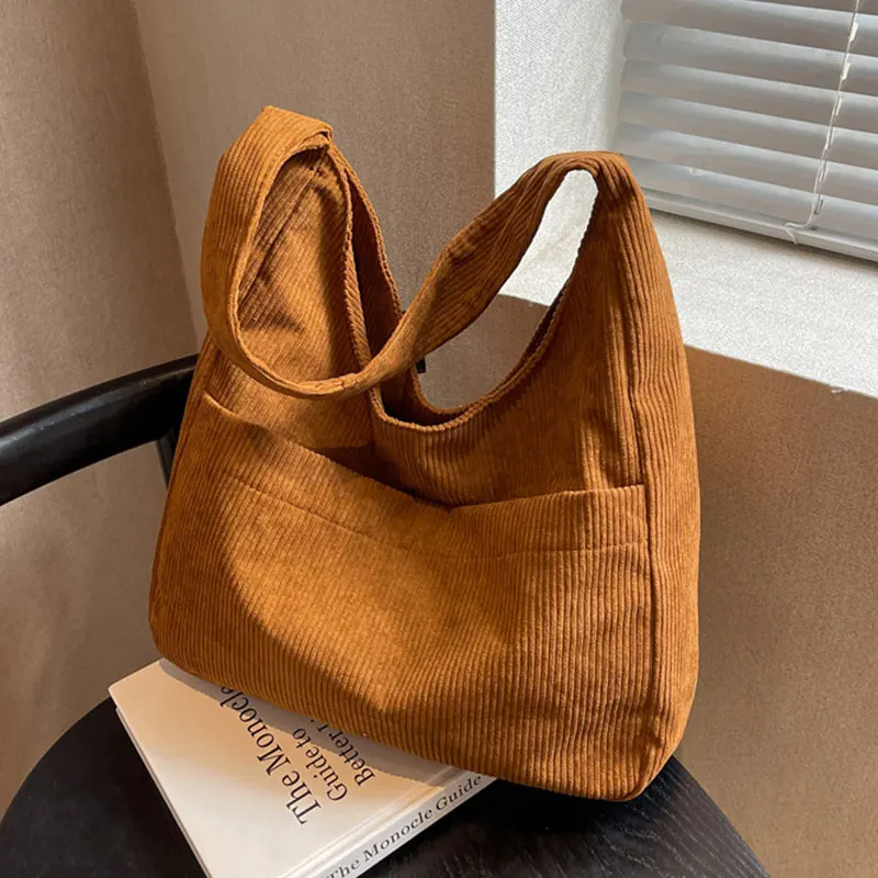 

Solid Color Croduroy Canvas Shoulder Tote Bags For Women 2022 Casual Women's Designer Hasp Handbag Trend Female Armpit Bag