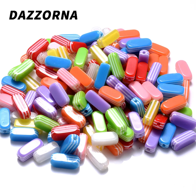 

5x5mm 50Pcs Long Strip Resin Beads Mixing 6 Color Stripe Fashion Loose Spacer Beads For Jewelry Making Necklace Accessories