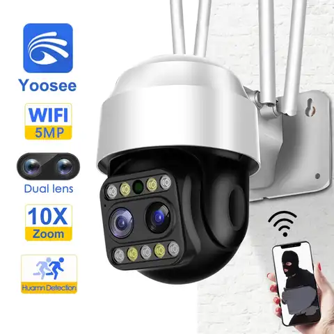 Yoosee 5 Мп с двойным объективом, внешняя фотокамера, Wi-Fi, 10-кратное увеличение, система видеонаблюдения, 3 Мп, обнаружение человека, беспроводна...