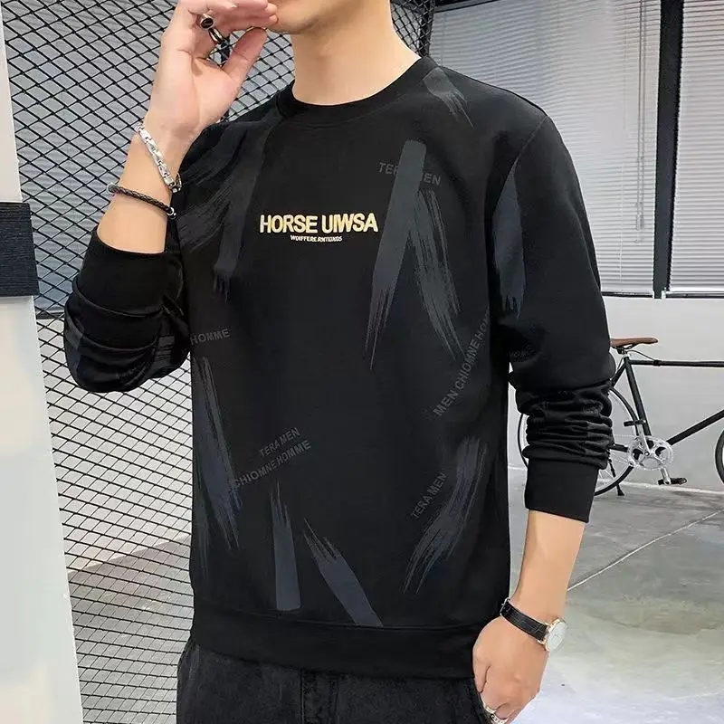 

Hoodie mens new spring and autumn mens long-sleeved t-shirt loose turtleneck undershirt trend of youth black