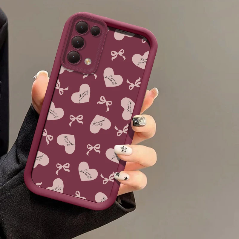 Bow Knot Love Heart Case For OPPO Reno 12F 12 11F 11 10 8T Pro Plus Camera Lens Protection Shockproof Soft Silicone Phone Cover