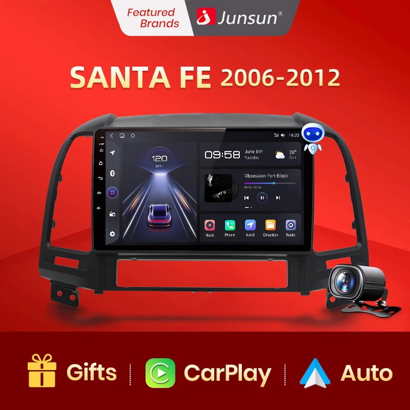 Автомагнитола Junsun V1pro AI Voice 2 din Android Auto Radio для Hyundai Santa Fe 2006-2012 Carplay 4G Car Multimedia GPS 2din autoradio on.