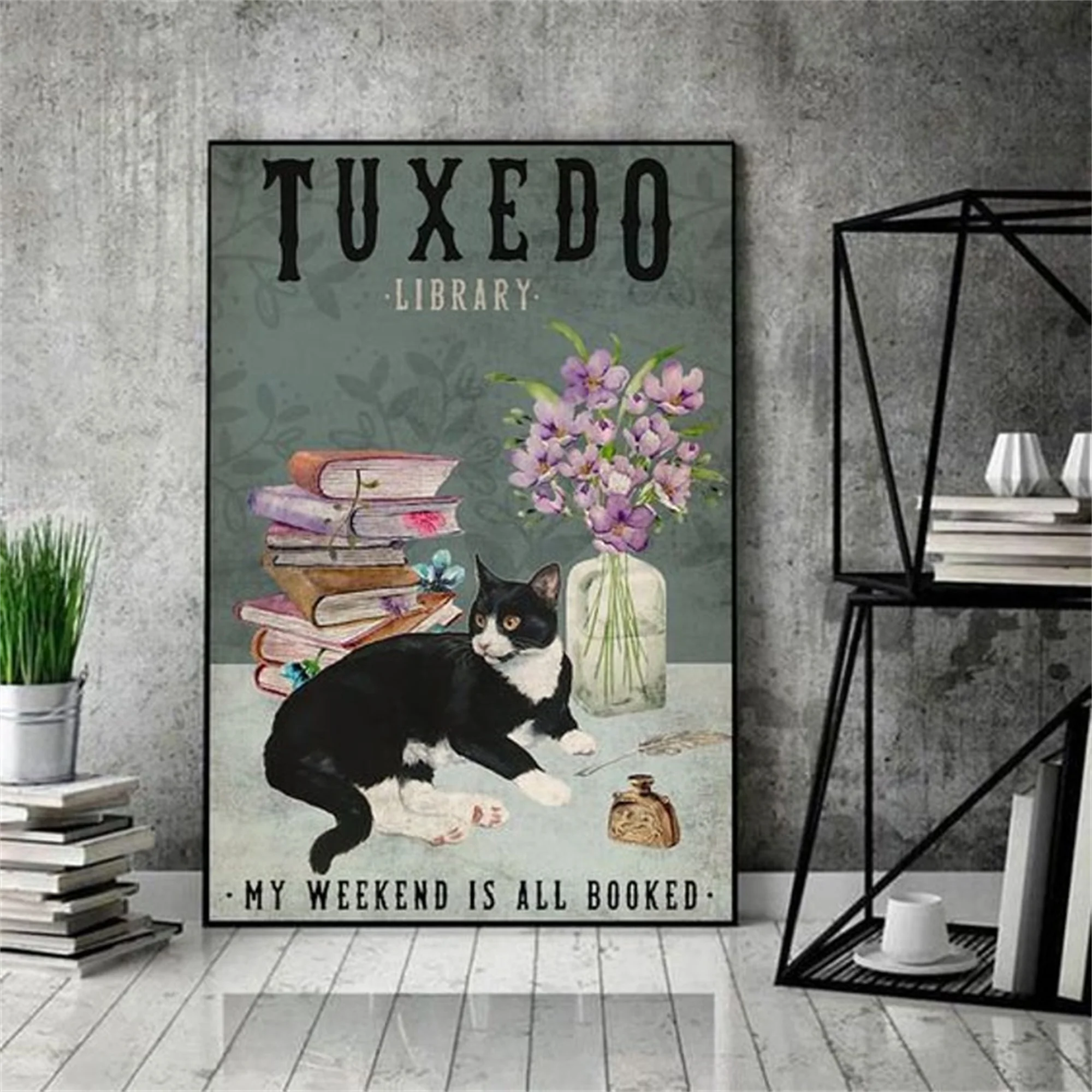 

Just A Girl Who Loves Cats and Books Poster Canvas Vintage Art Print Cats lovers Gift Painting Picture Wall Home Decor Bedroom