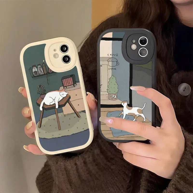 

Lazy White Orange Cat Phone Case Hard Leather Phone Case for iPhone 13 12 Mini 11 14 Pro Max Xs X Xr 7 8 Plus 6 6s Se 2022 Cover