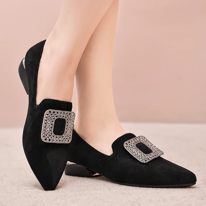 

Single shoes women's summer 2022 new spring autumn pointed shallow mouth thick heel work high heels mid-heel ladies Slip-On