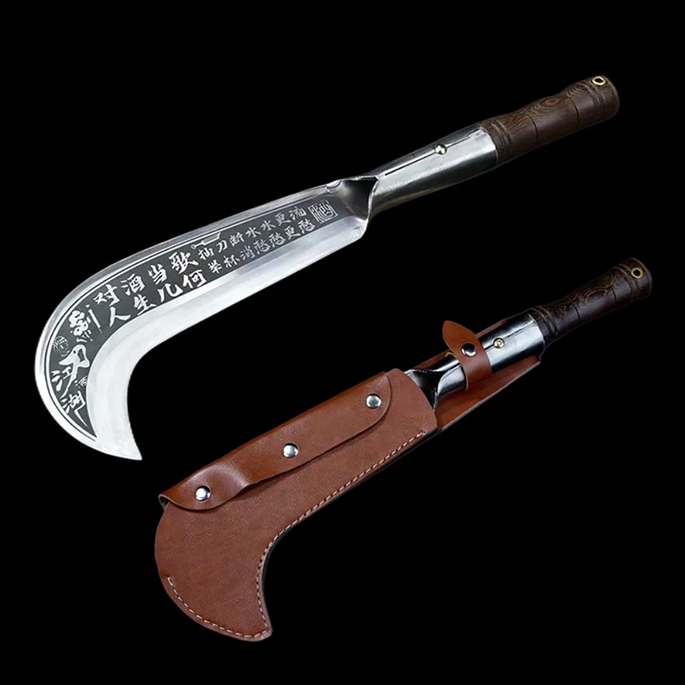 

8Inch Crescent Machete Forged Firewood Knife High Carbon Steel Elbow Sickle Outdoor Kitchen Cutting Grass Chop Wood Durian Knife