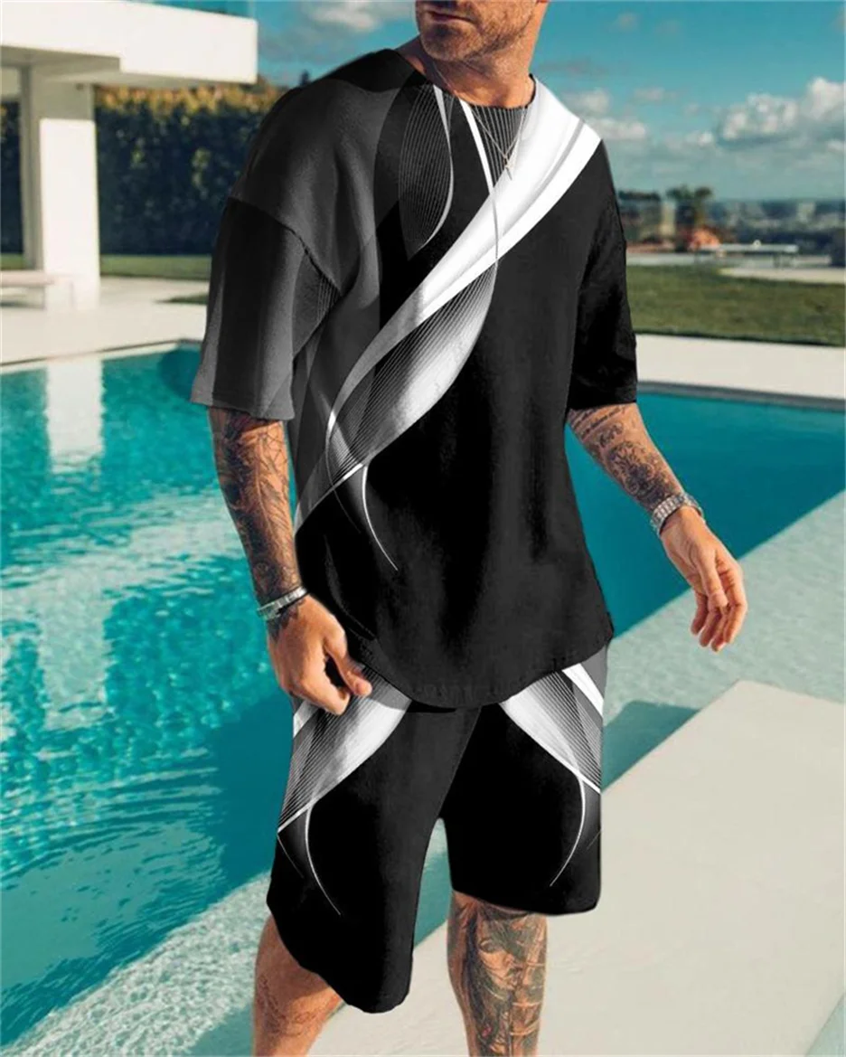 

2022 Harajuku Set Summer Casual Sports Set Men and Women Matching Short Sets Graffiti Print Clothing Outfits Men's Sports Suit