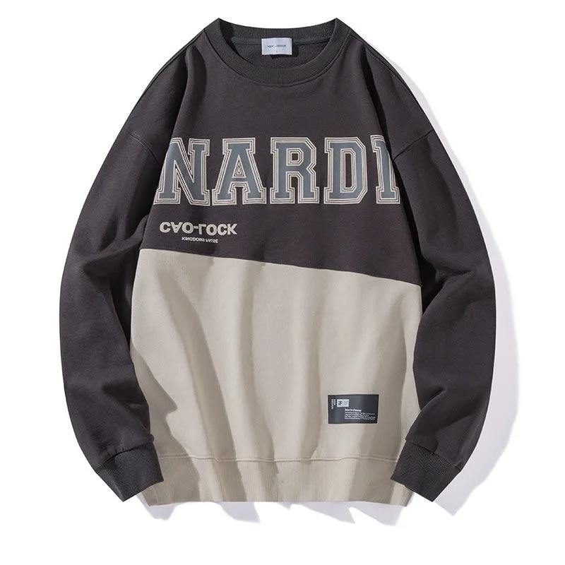 

Sports Sweatshirts O-neck Casual Hiphop Oversize Printed Letters Hit Color Long Sleeve Loose Pullover Male Clothes Spring Autumn