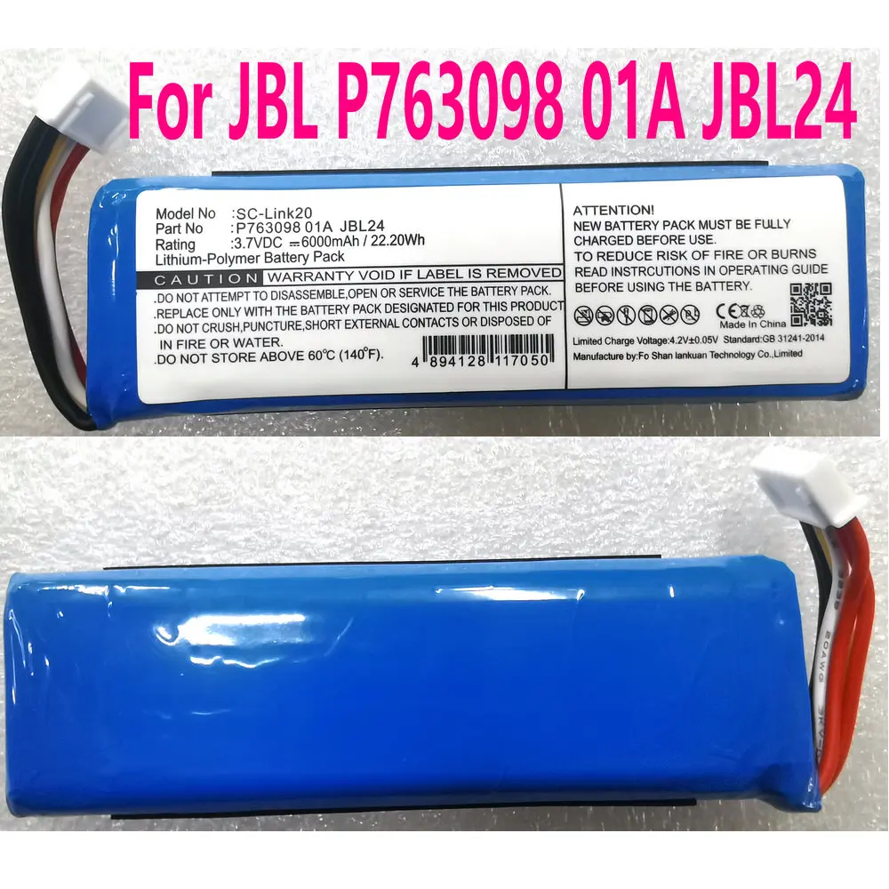 

SC-Link20 Replacement Battery For JBL P763098 01A JBL24 Bluetooth Speaker 3.7VDC 6000mAh/22.20Wh
