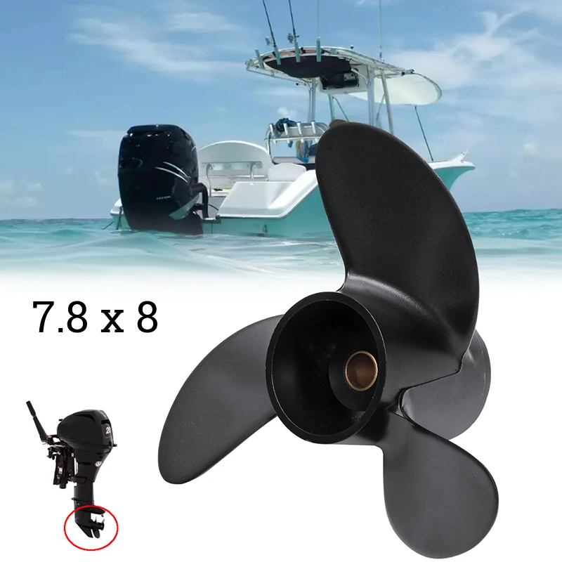 

7.8x8 In Outboard Propeller Aluminum 3 Blades For Mercury 2-Stroke 5HP Tohatsu 4-6HP Hangkai 2-Stroke 6HPHyfong 4-6HP Boat Part