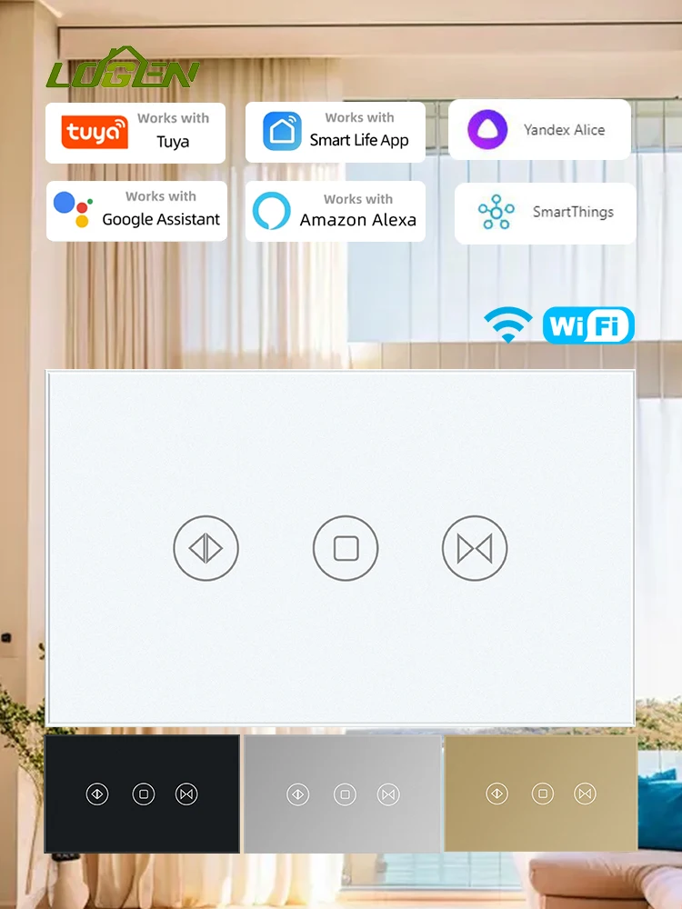 LOGEN WiFi Smart Curtain Switch Стандарт США Голосовое управление Сенсорный настенный