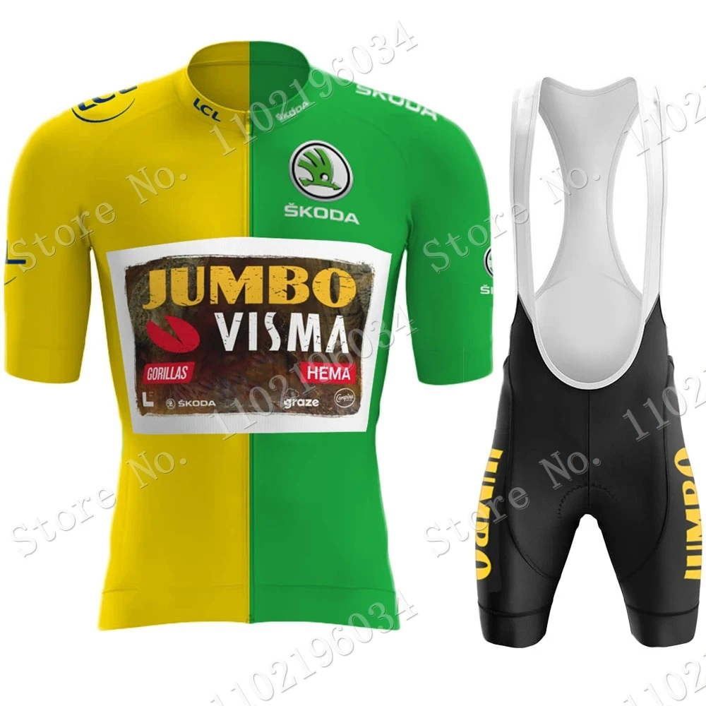 

Green 2022 Jumbo Visma TDF Team Cycling Jersey Set Cycling Clothing Tour Road Bike Shirts Suit Bicycle Bib Shorts MTB Maillot